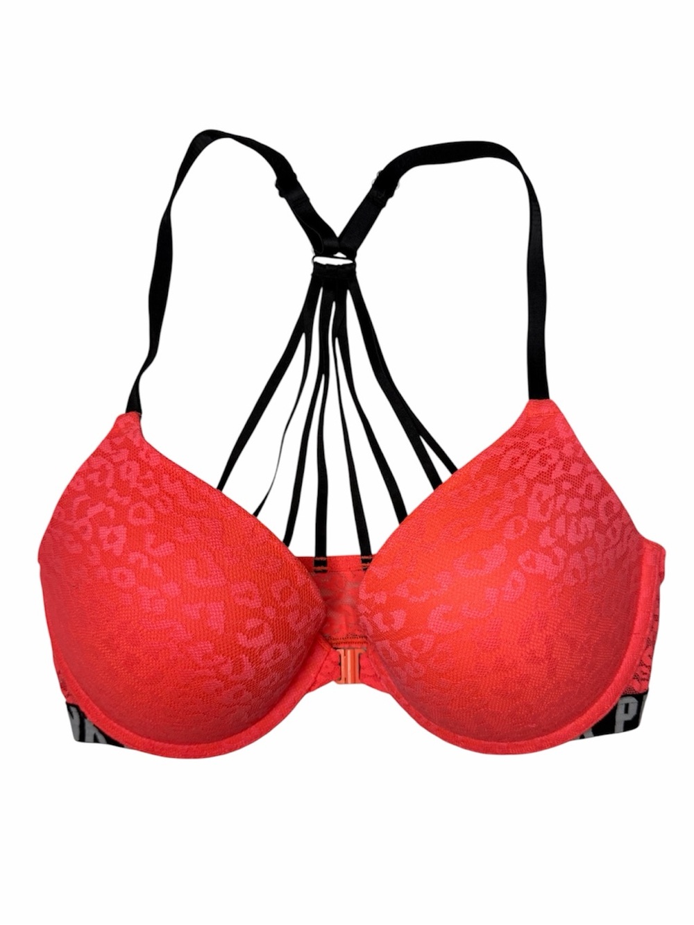 🩷 PINK Victoria’s Secret Neon Coral Leopard Push-Up Bra 🩷
